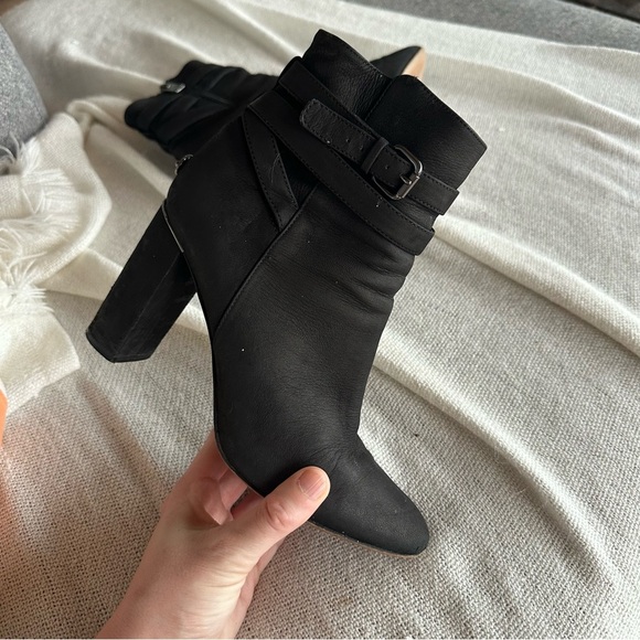 Coach Black Heeled Boots with Buckle Detail - Picture 2 of 6